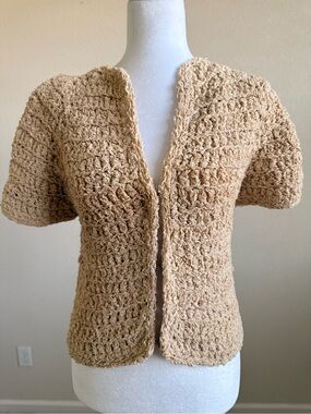 Final Touch Beige Crochet Open-Front Topper Cardigan Small